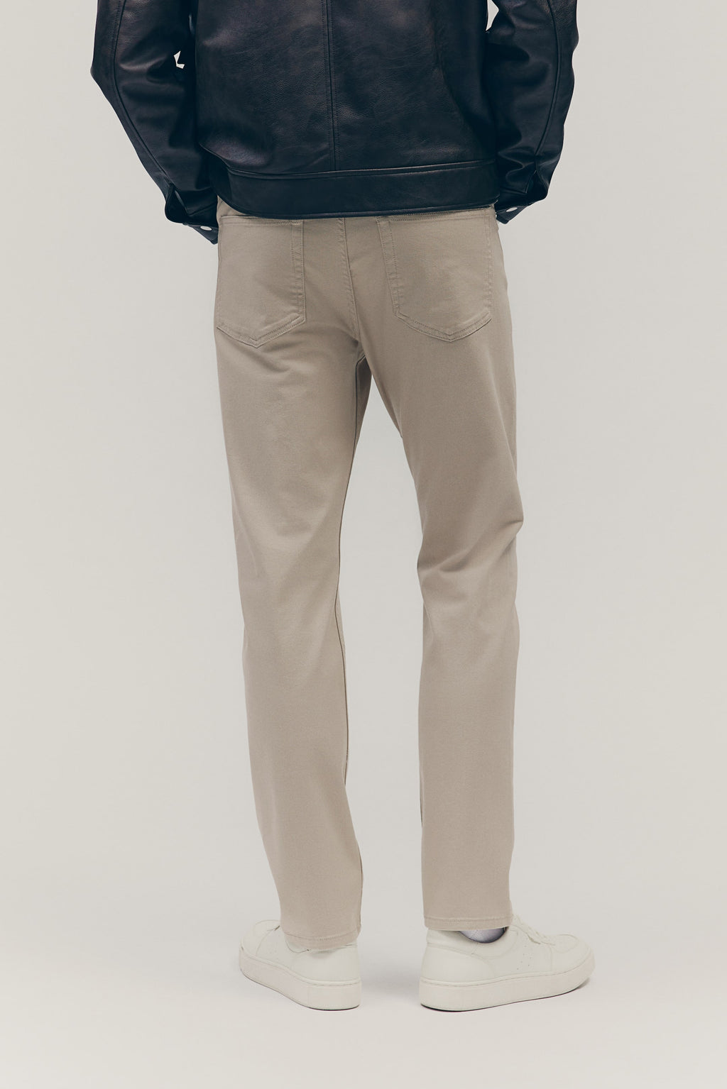 SLIM FIT COTTON TWILL TROUSERS - Light beige