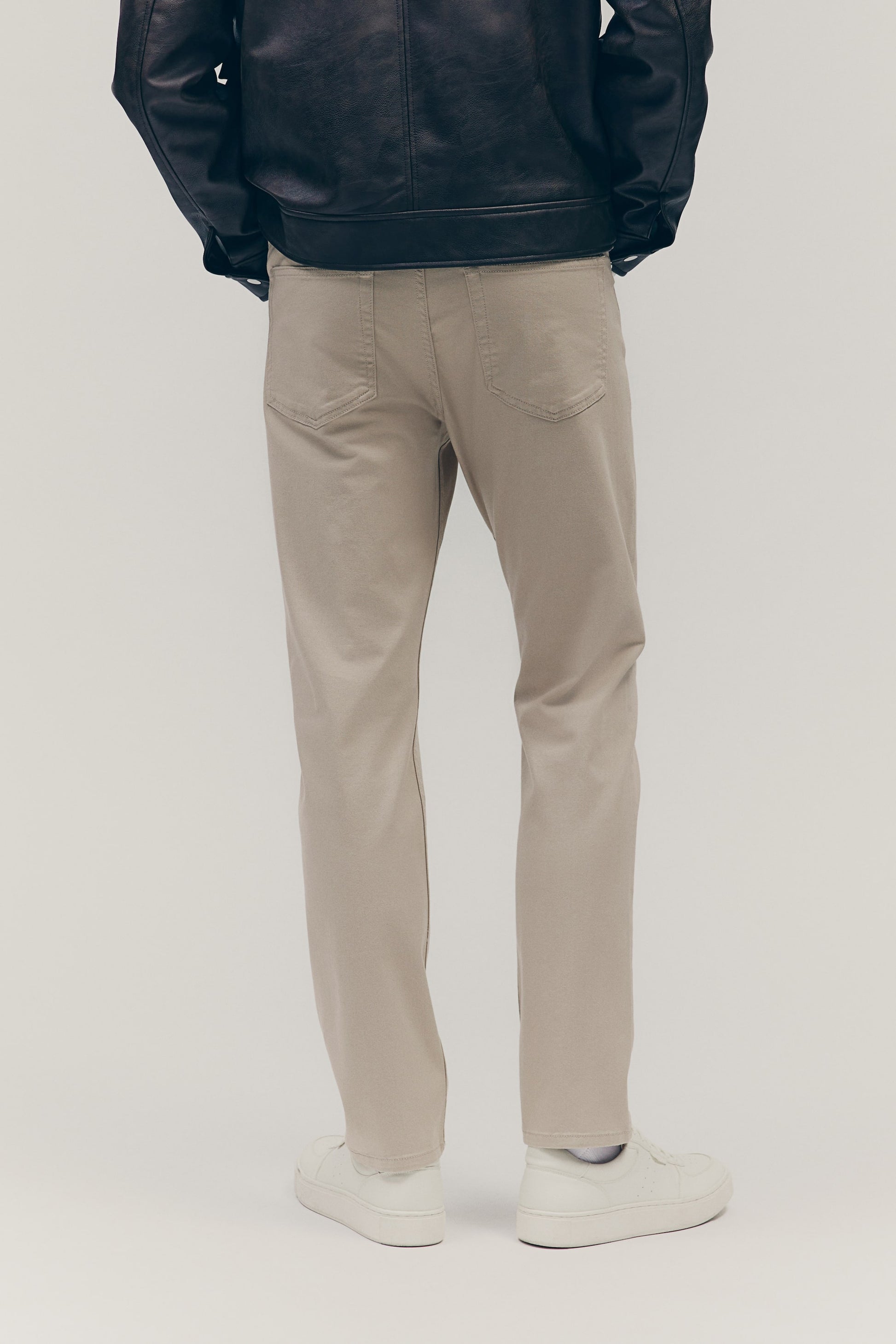 SLIM FIT COTTON TWILL TROUSERS - Light beige