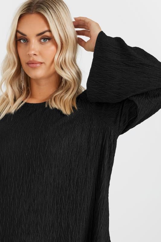 YOURS Curve Black Plisse Flute Sleeve Top
