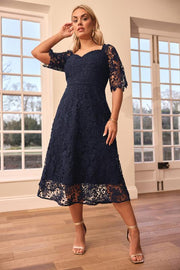 YOURS LONDON Curve Navy Blue Premium Crochet Lace Dress