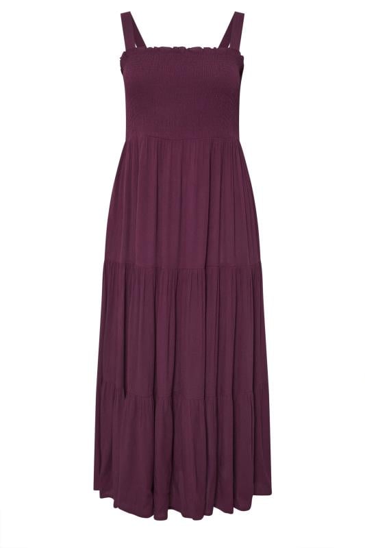 YOURS Curve Dark Purple Shirred Tiered Maxi Dress