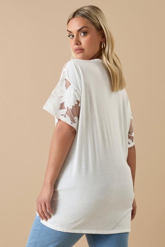 YOURS Curve White Floral Burnout Boxy T-Shirt