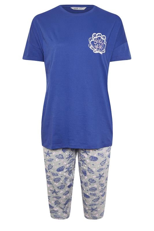 YOURS Curve Blue 'Shell Yeah' Graphic Cropped Pyjama Set