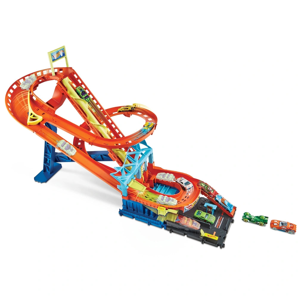 Hot Wheels City Roller Coaster Rally Playset with 5 Diecast Cars