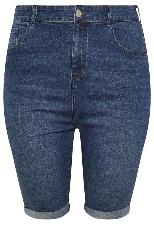 YOURS Curve Mid Blue Turn Up Denim Shorts