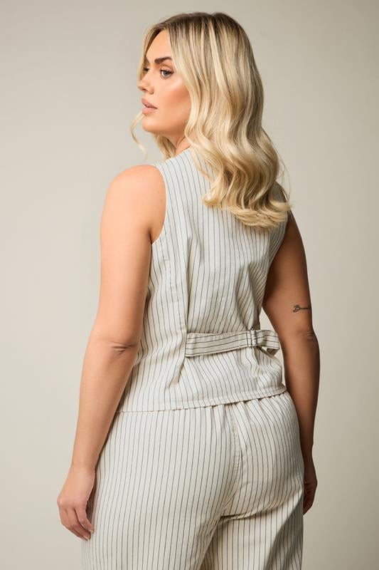 YOURS Curve Ivory White Pinstripe Denim Waistcoat