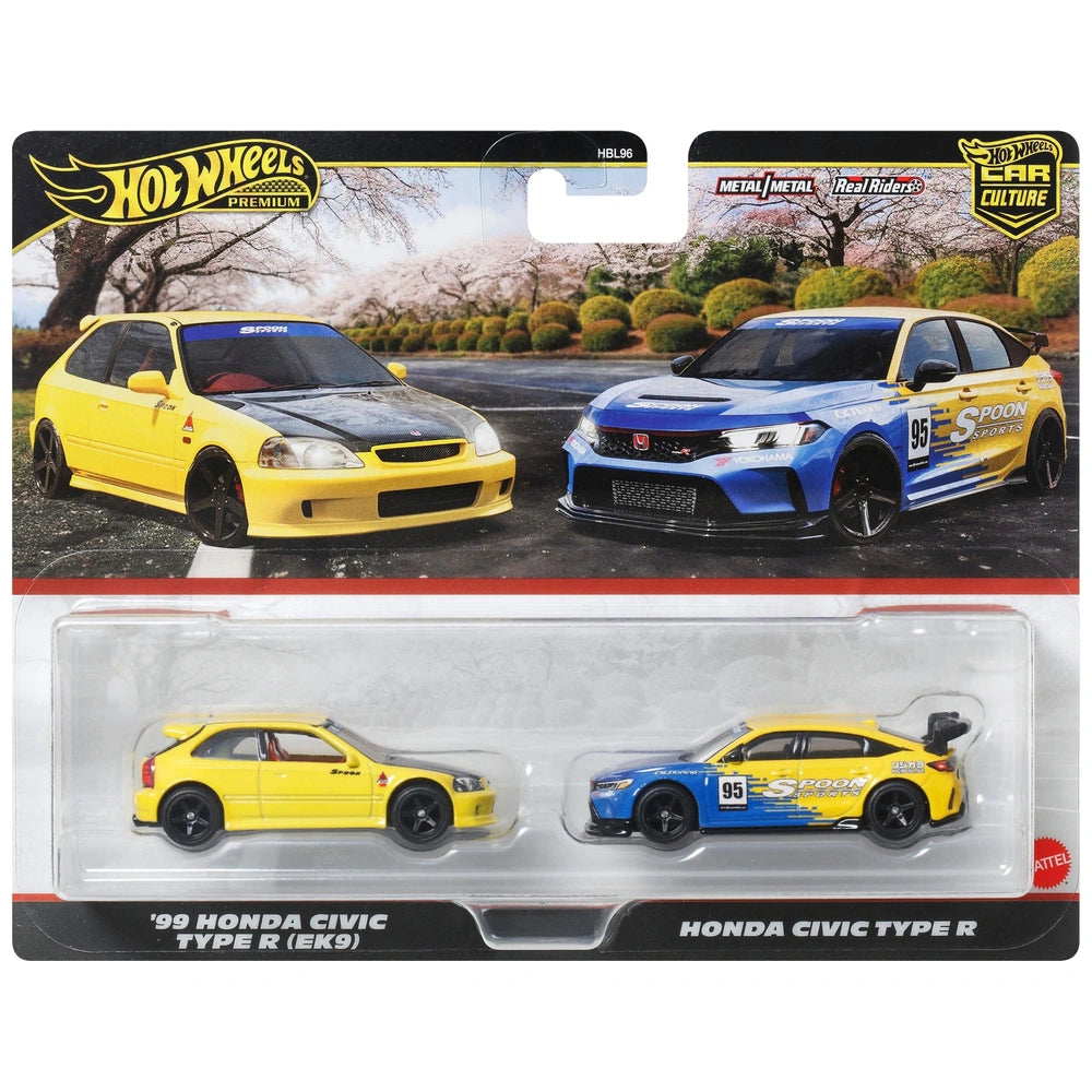 Hot Wheels Premium Car Culture '99 Honda Civic Type R (EK9) & Honda Civic Type R 1:64 Scale 2 Pac