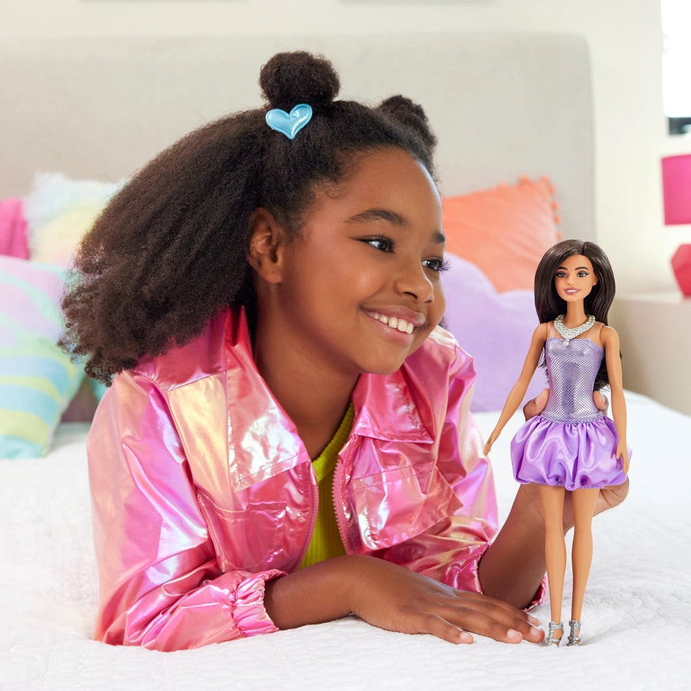 Barbie Fashionistas Doll 234 Barbie with Brown Hair and Sequined Purple Dress