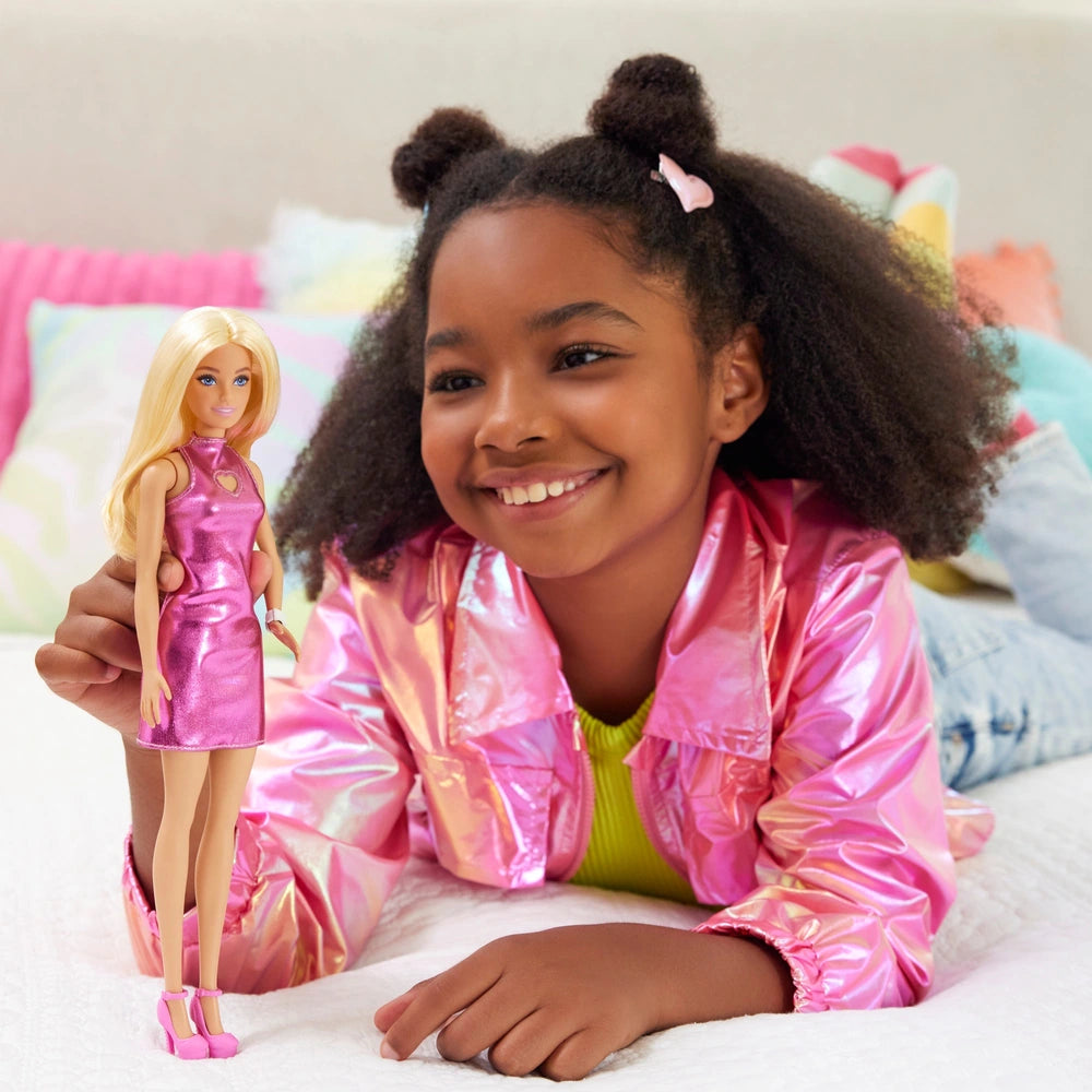 Barbie Fashionistas Doll 230 Barbie with Blonde Hair and Metallic Pink Mini Dress