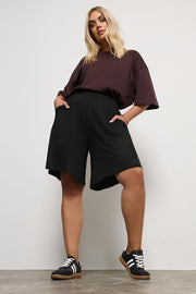 YOURS Curve Black Jersey Pull On Shorts