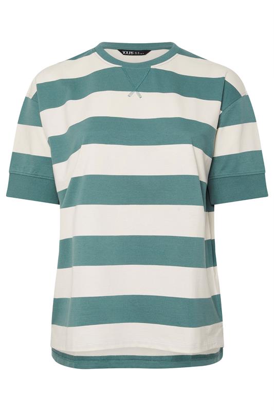 YOURS Curve Teal Blue & White Stripe Short Sleeve Sweatshirt
