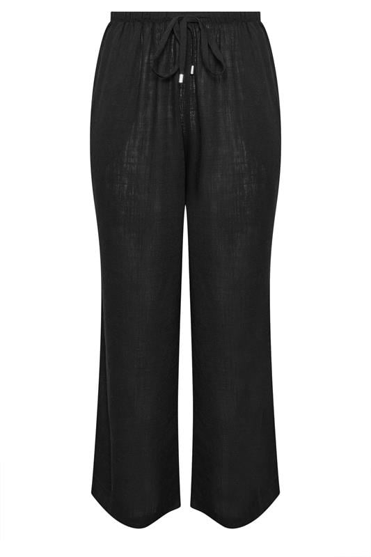 YOURS Curve Black Linen Tie Front Trousers