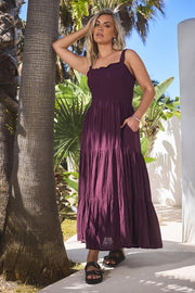 YOURS Curve Dark Purple Shirred Tiered Maxi Dress