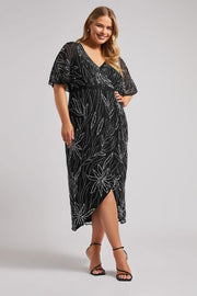 LUXE Curve Black Embellished Wrap Maxi Dress