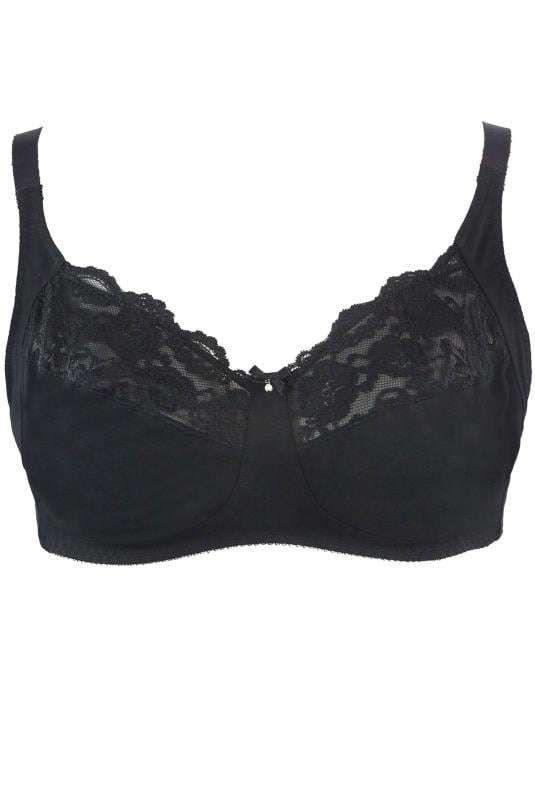 YOURS Black Cotton Lace Trim Non-Padded Non-Wired Bralette