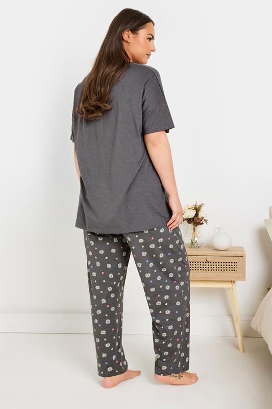 YOURS Curve Grey 'Let Your Dreams Blossom' Floral Wide Leg Pyjama Set