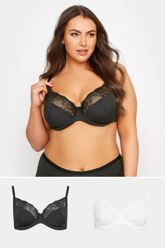 YOURS 2 PACK Black & White Non-Padded Underwired Bra