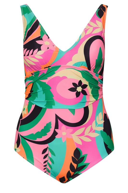 YOURS Curve Floral Abstract Print Plunge Swimsuit