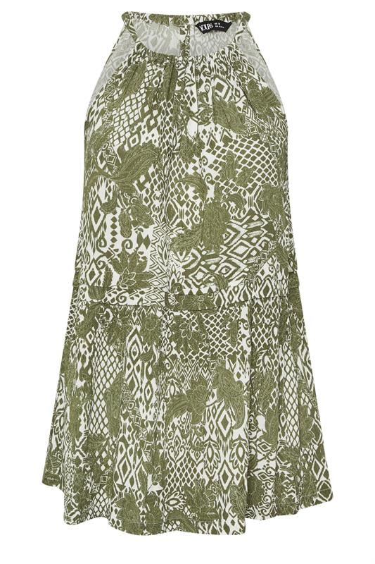 YOURS Curve Green Ikat Print Halter Neck Top