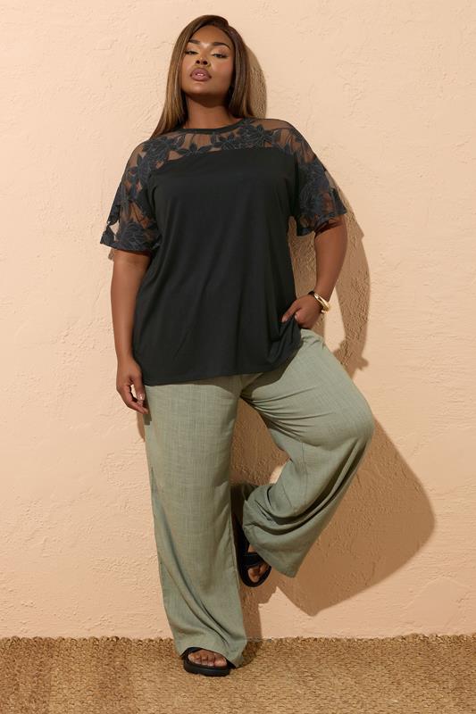 YOURS Curve Black Floral Burnout Boxy T-Shirt