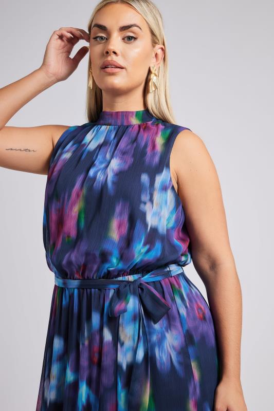 YOURS LONDON Curve Navy Blue Blurred Floral Print Maxi Dress