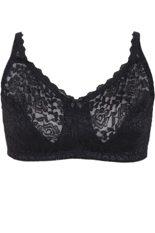 YOURS Black Hi Shine Lace Non-Padded Non-Wired Full Cup Bra
