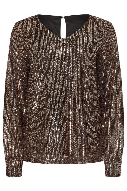 M&Co Gold Sequin V-Neck Long Sleeve Top