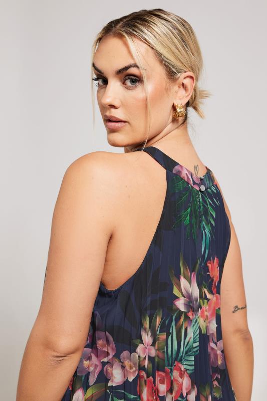 YOURS LONDON Curve Navy Blue Tropical Print Halter Neck Dress