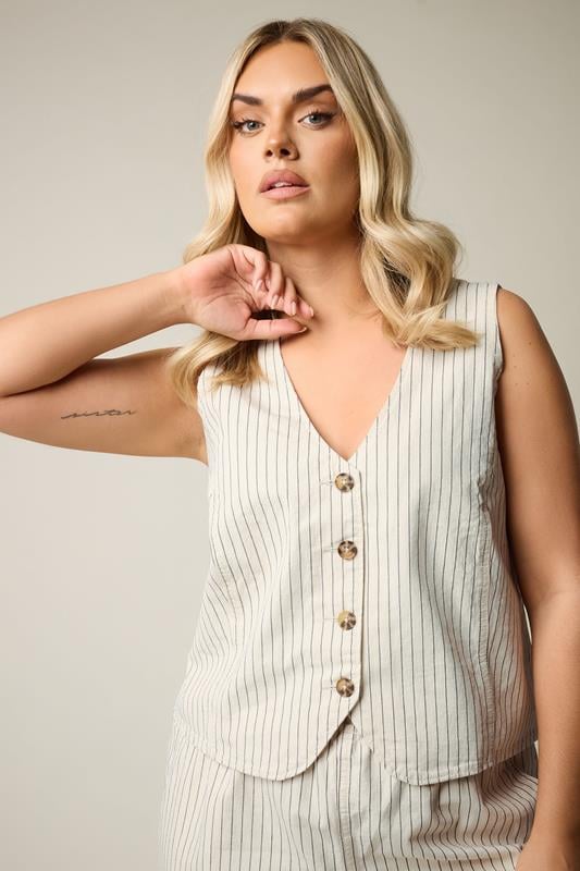 YOURS Curve Ivory White Pinstripe Denim Waistcoat