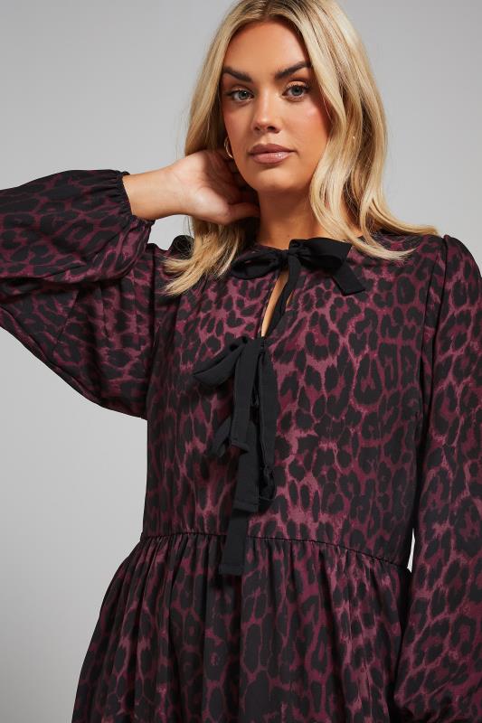 LIMITED COLLECTION Curve Burgundy Red Leopard Print Bow Dress