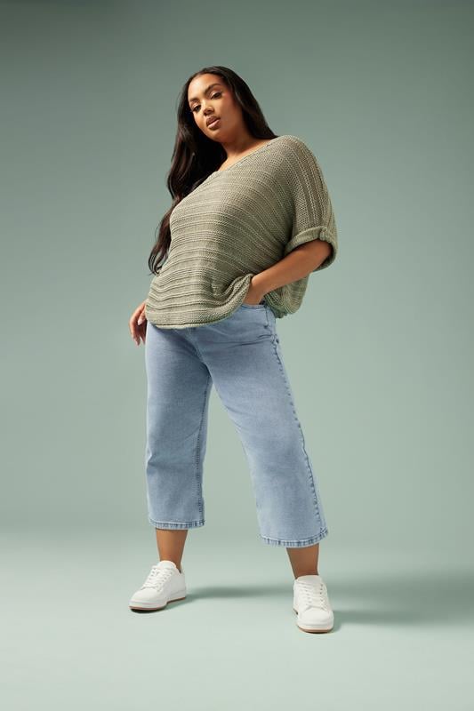 YOURS Curve Light Blue Wide Leg Cropped Jeans