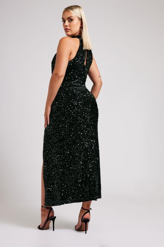 YOURS LONDON Curve Black Velvet Sequin Halterneck Maxi Dress