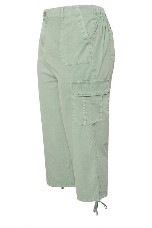 YOURS Curve Sage Green Cotton Cropped Cargo Trousers