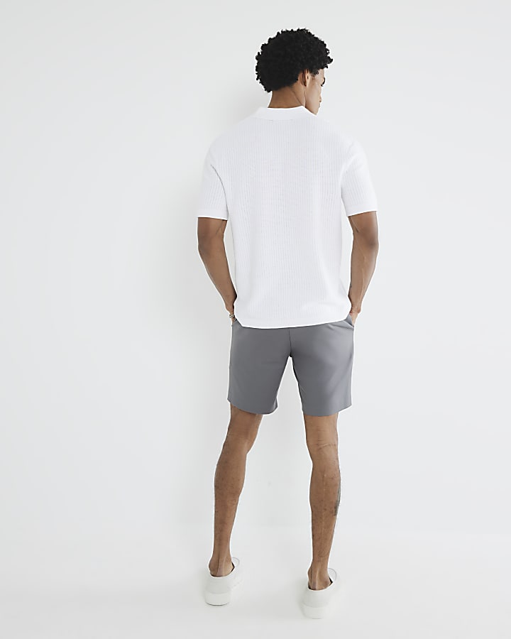 Grey Slim Fit Belted Chino Shorts