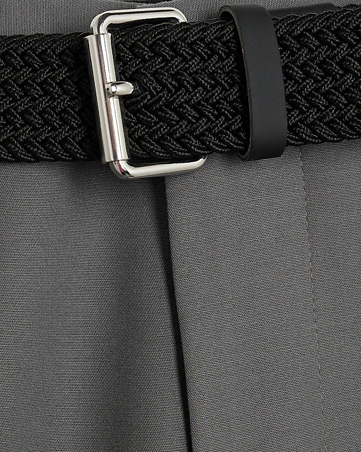 Grey Slim Fit Belted Chino Shorts