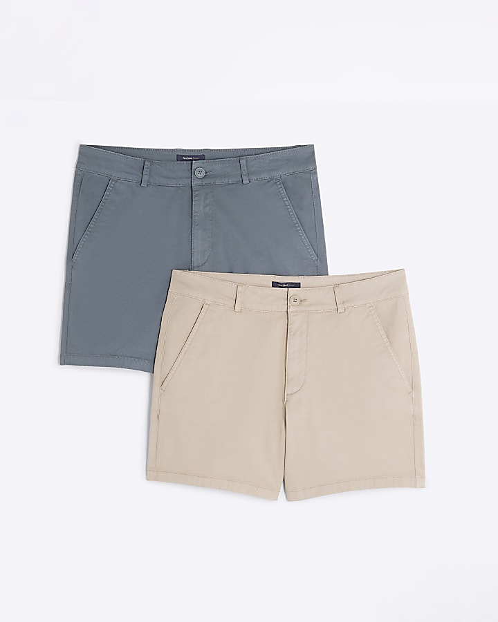 Beige Skinny Fit Chino Shorts 2 Pack