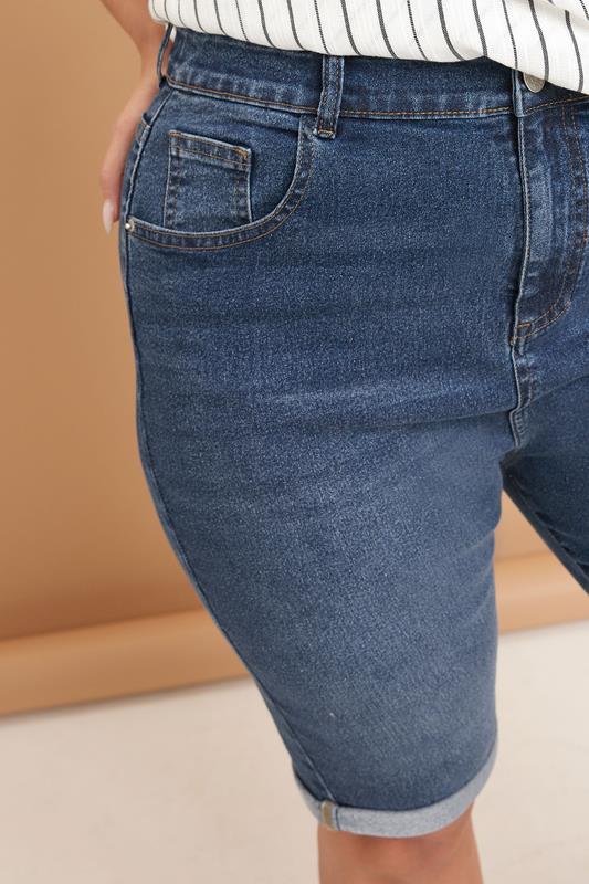 YOURS Curve Mid Blue Turn Up Denim Shorts