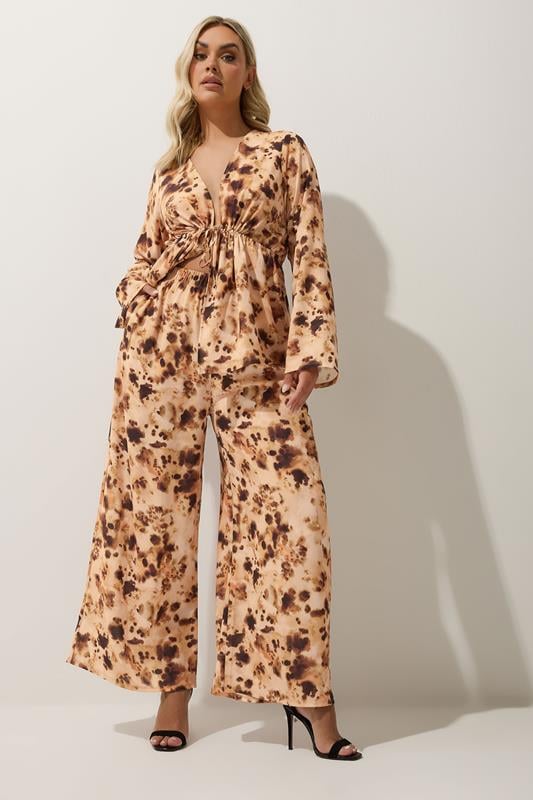 LIMITED COLLECTION Curve Brown Abstract Animal Print Bow Tie Front Top