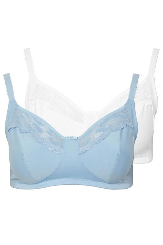 YOURS 2 PACK Blue & White Cotton Lace Trim Non-Padded Non-Wired Bralettes