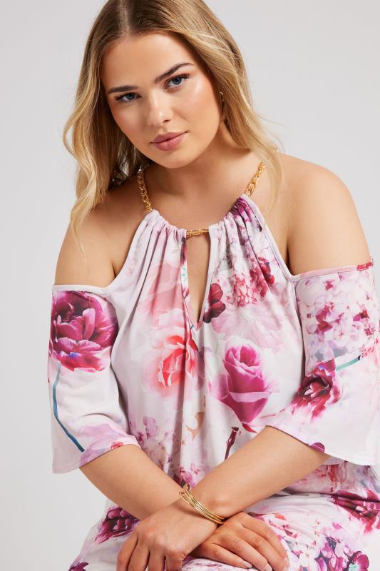 YOURS LONDON Curve Pink Floral Print Cold Shoulder Top