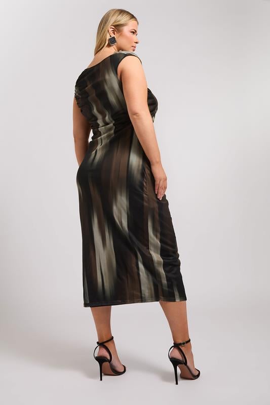 YOURS LONDON Curve Brown Abstract Print Slash Neck Dress