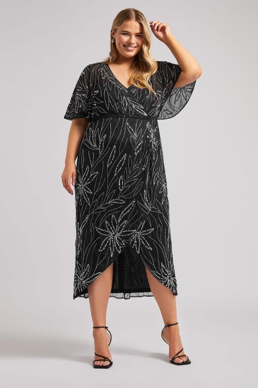 LUXE Curve Black Embellished Wrap Maxi Dress