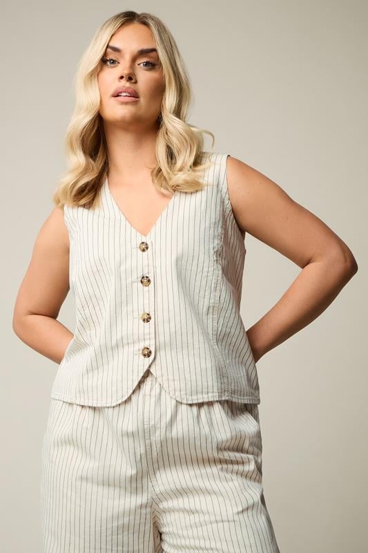 YOURS Curve Ivory White Pinstripe Denim Waistcoat