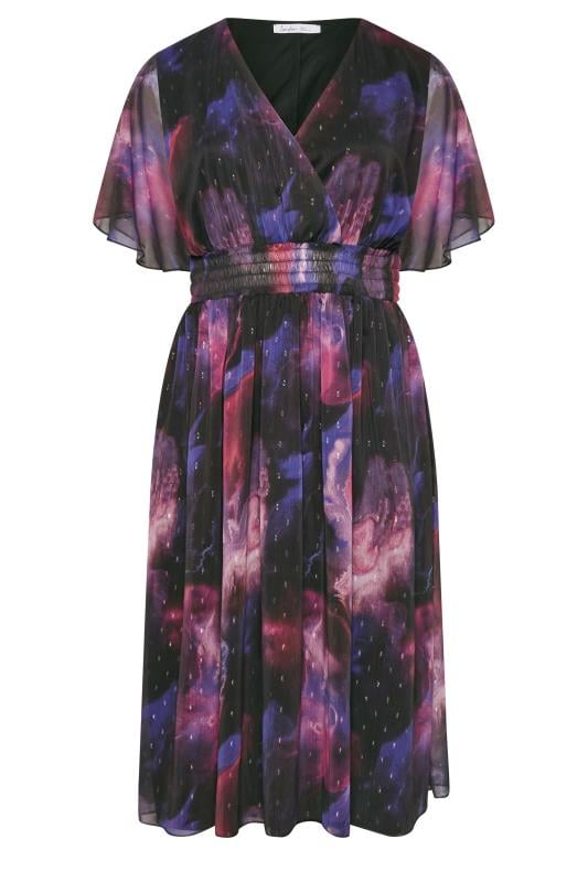 YOURS LONDON Curve Purple Abstract Metallic Print Midi Dress