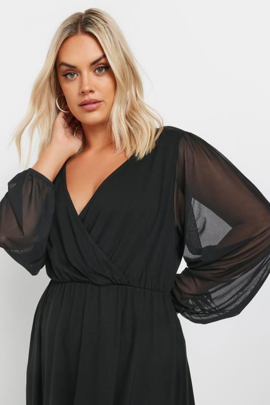 YOURS Curve Black Mesh Sleeve Wrap Top