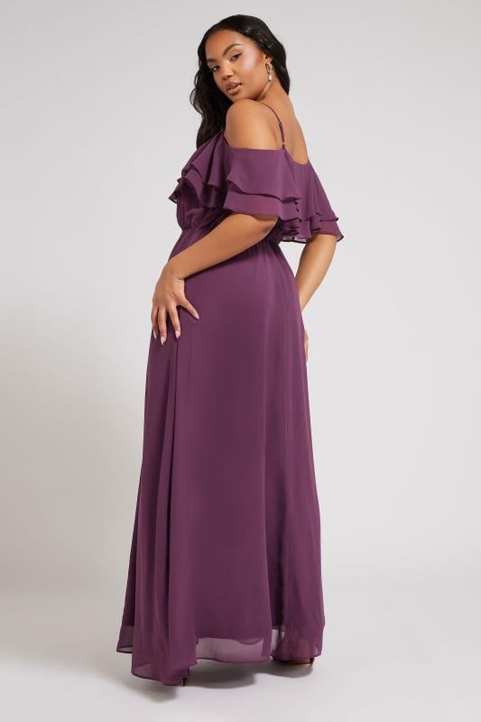YOURS LONDON Curve Purple Frill Cold Shoulder Maxi Dress