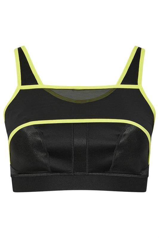 YOURS Curve Black Mesh Contrast Trim Non Padded Sports Bra