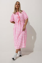 LIMITED COLLECTION Curve Pink Gingham Bow Tie Front Dress