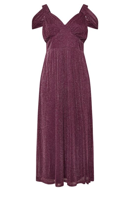 YOURS LONDON Curve Purple Metallic Cold Shoulder Maxi Mesh Dress