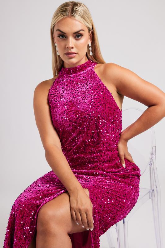 YOURS LONDON Curve Pink Sequin Velvet Maxi Dress